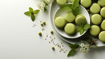 ai generado matcha tartaleta Pastelería postre bocadillo para té hora foto