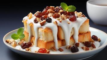 AI generated Bread pudding dessert cake sweet for tea time photo