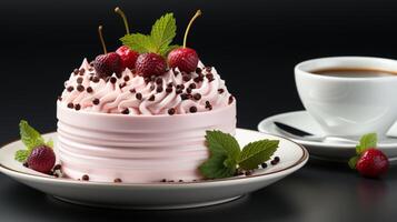 AI generated Pink cake with cream minimalist party celebration photo