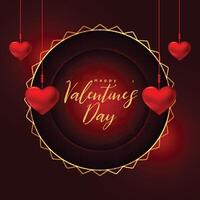 happy valentines day holiday background with hanging love heart vector