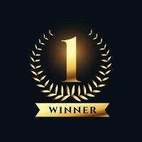 shiny and golden number one winner symbol with laurel design vector