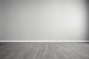 AI generated Empty room gray wall room with wooden floor photo