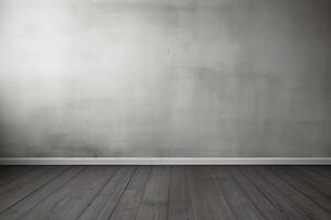 AI generated Empty room gray wall room with wooden floor photo