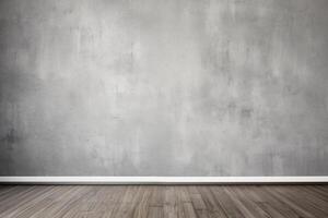 AI generated Empty room gray wall room with wooden floor photo