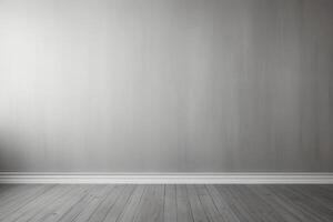 AI generated Empty room gray wall room with wooden floor photo