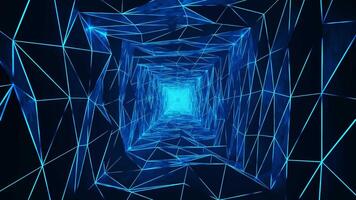 Tunnel with blue lines and triangles. Loop animation video