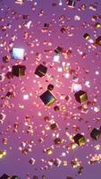 Bunch of cubes floating in the air with pink background. Vertical looped animation video