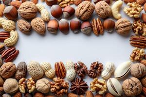 AI generated mixed nuts day greeting card professional advertising food photography photo