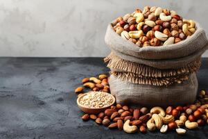 AI generated mixed nuts day greeting card professional advertising food photography photo