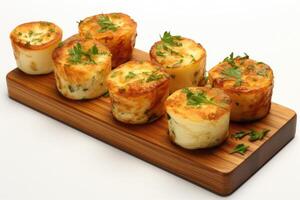 AI generated breakfast with Scrambled egg muffin cups professional advertising food photography photo