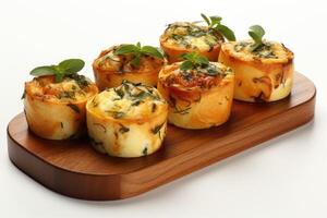 AI generated breakfast with Scrambled egg muffin cups professional advertising food photography photo