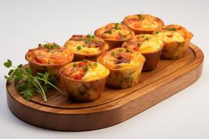 AI generated breakfast with Scrambled egg muffin cups professional advertising food photography photo