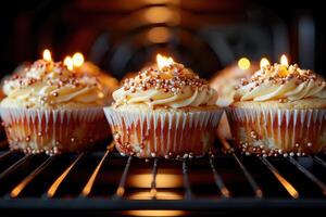 AI generated fresh muffin is served at the kitchen table professional advertising food photography photo