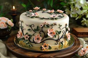 AI generated beautiful decorated cake design professional advertising food photography photo