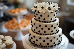 AI generated beautiful decorated wedding cake design professional advertising food photography photo