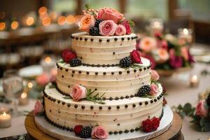 AI generated beautiful decorated wedding cake design professional advertising food photography photo