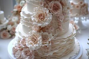 AI generated beautiful decorated wedding cake design professional advertising food photography photo