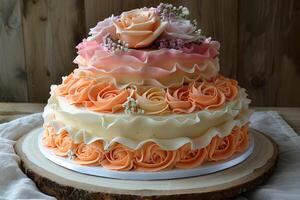AI generated beautiful decorated wedding cake design professional advertising food photography photo