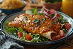 ai generado enchiladas mexicano comida en el cocina mesa profesional publicidad comida fotografía foto