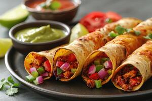 ai generado enchiladas mexicano comida en el cocina mesa profesional publicidad comida fotografía foto