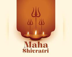 beautiful maha shivratri greeting background with glowing diya vector