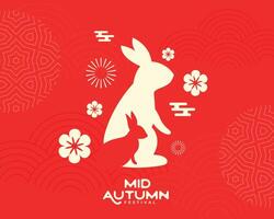 happy mid autumn wishes card with rabbit in paper cut style vector