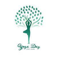 happy world yoga day background with a lady under artistic tree vector