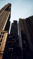 vertical format of looking directly up at the skyline of the financial district video