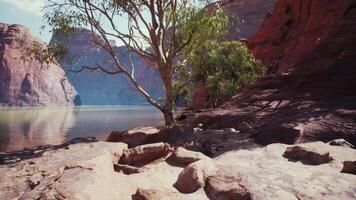beautiful day on the river with sandstone cliffs and reflections video