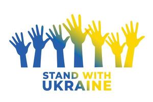 stand with ukraine poster with flag color hands vector