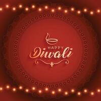 happy diwali occasion background with light festoon design vector