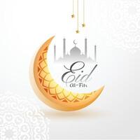 beautiful eid al fitr festive background with golden moon vector