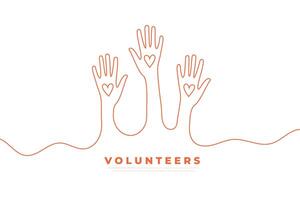 línea estilo voluntarios asistente manos arriba con corazón diseño vector
