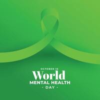 international mental health day green background with realistic ribbon vector