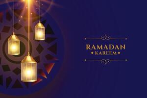peaceful ramadan kareem islamic eid festival lantern greeting background vector