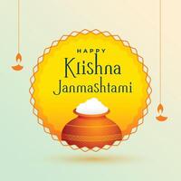 krishna janmashtami festival card with makhan matki vector