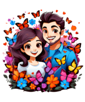AI generated Lovely Cartoon Couple Character Illustration tshirt design Elements PNG