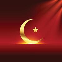 golden and shine moon icon on red background for islamic culture vector