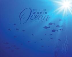 mundo Oceano antecedentes con profundo mar azul y luz de sol efecto vector