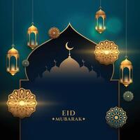 holy muslim eid mubarak festival wishes greeting design vector