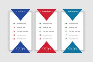 flat price table comparison business template vector