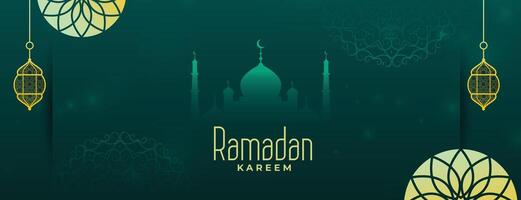 green ramadan kareem eid festival arabic banner design vector