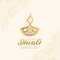 elegante contento diwali festival de luces deseos tarjeta con artístico diya vector