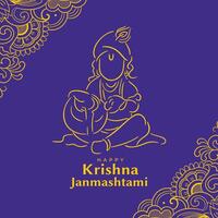 decorative line style krishna janmashtami festival greeting design vector