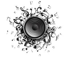 speaker with music notes melody background vector