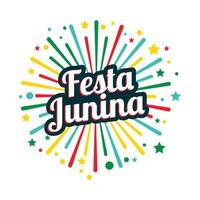 festa junina carnival poster with colorful bursting lines and stars vector