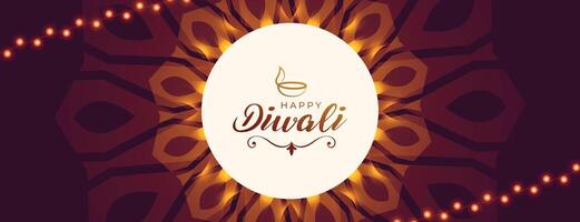 happy diwali religious banner with light festoon design vector