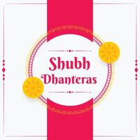hindu religious shubh dhanteras festival card with marigold flower design vector