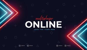 modern streamline online game play banner with neon effect vector
