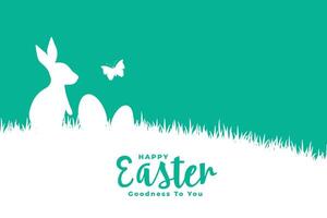 happy easter flat style card with rabbit on grass vector